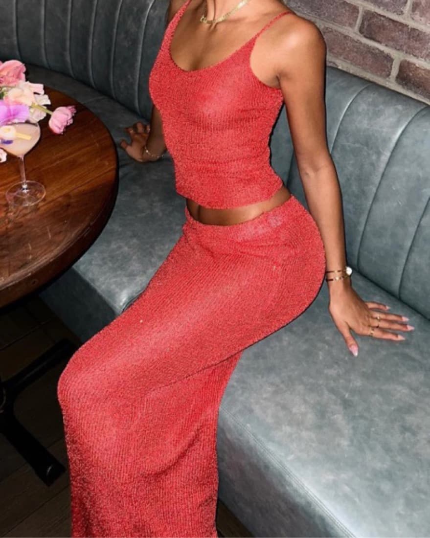 Red Sequin Skirt Set - Image 1