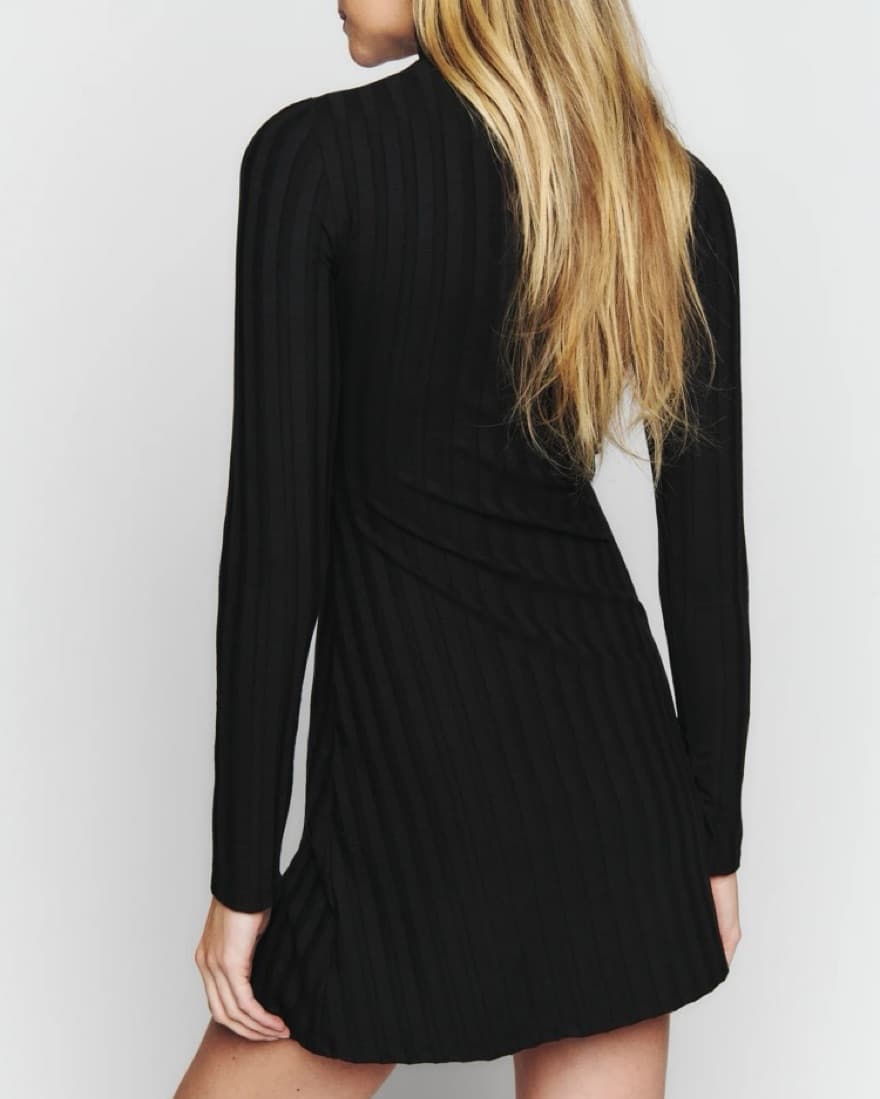 Reformation Knit Dress Long Sleeve Black - Image 2