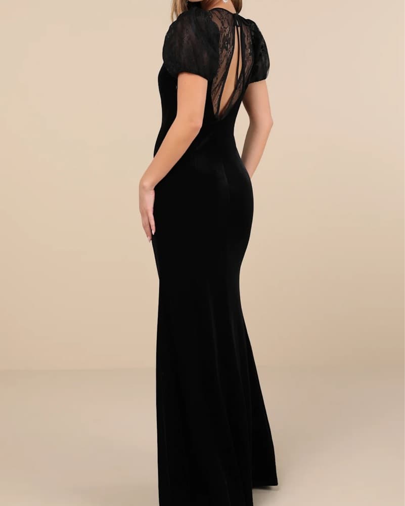 Lulus Velvet Lace Puff Sleeve Gown - Image 2