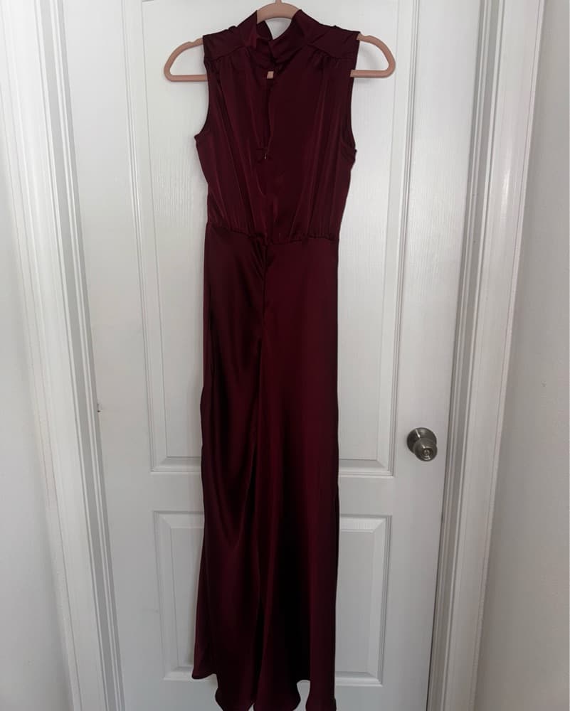 Burgundy Satin Maxi Dress - Image 3
