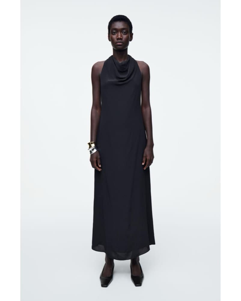 COS Open-Back Cowl Neck Navy Dress - Image 5