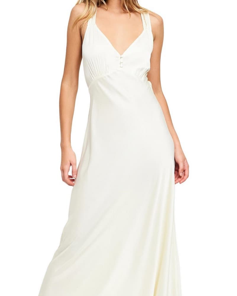 Satin Maxi Dress‎ In Light Yellow - Image 1