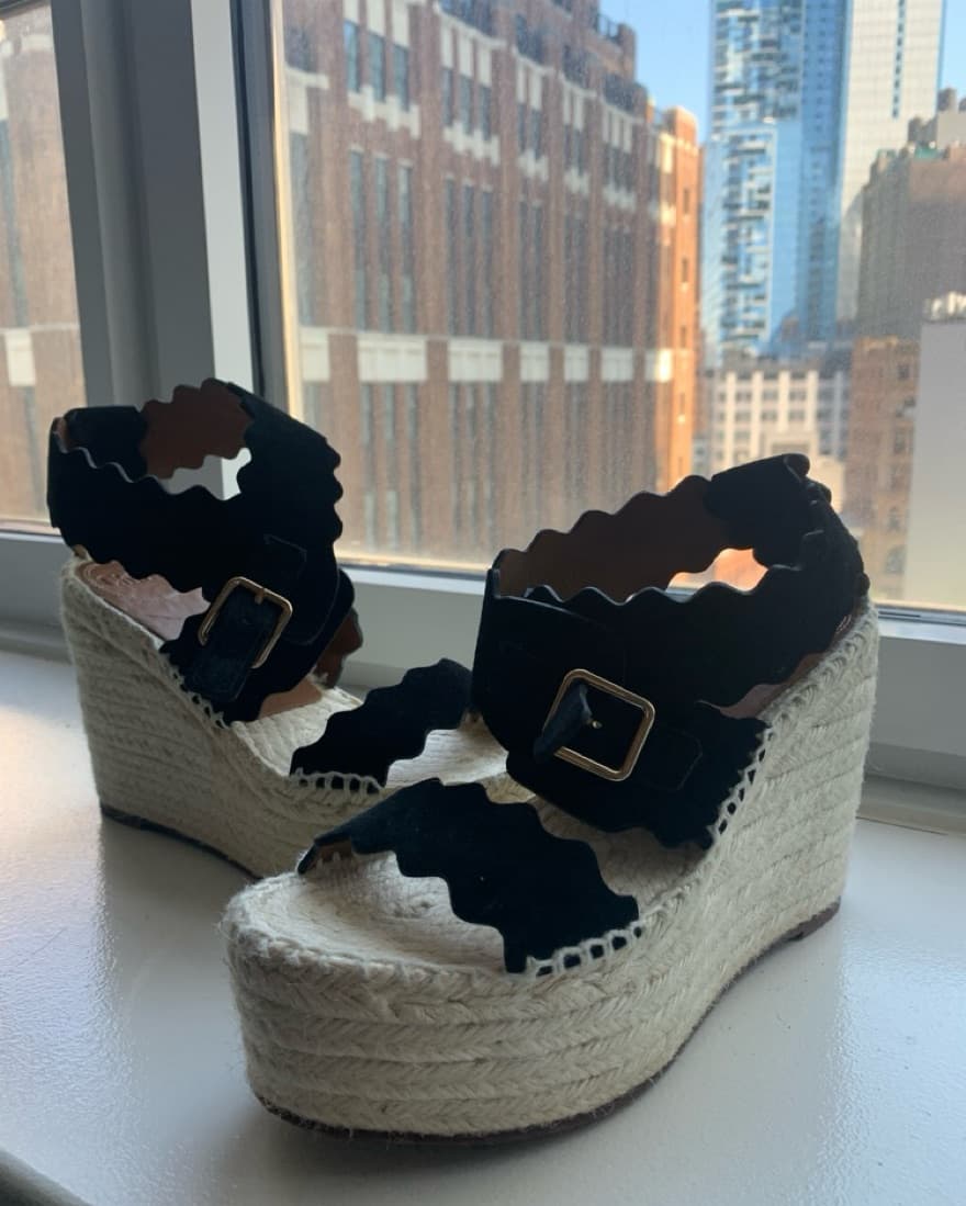Chloe Black Buckled Espadrille Wedges - Image 2