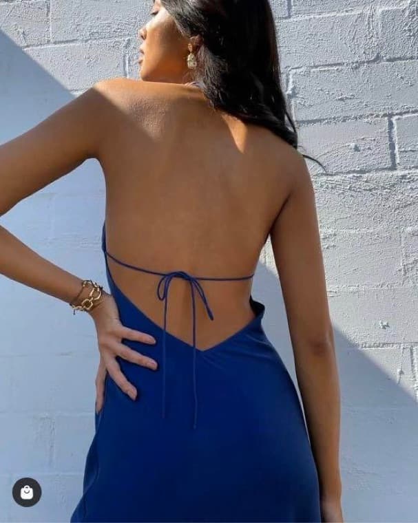 Silk Laundry Deep Blue Halter Neck Dress - Image 3