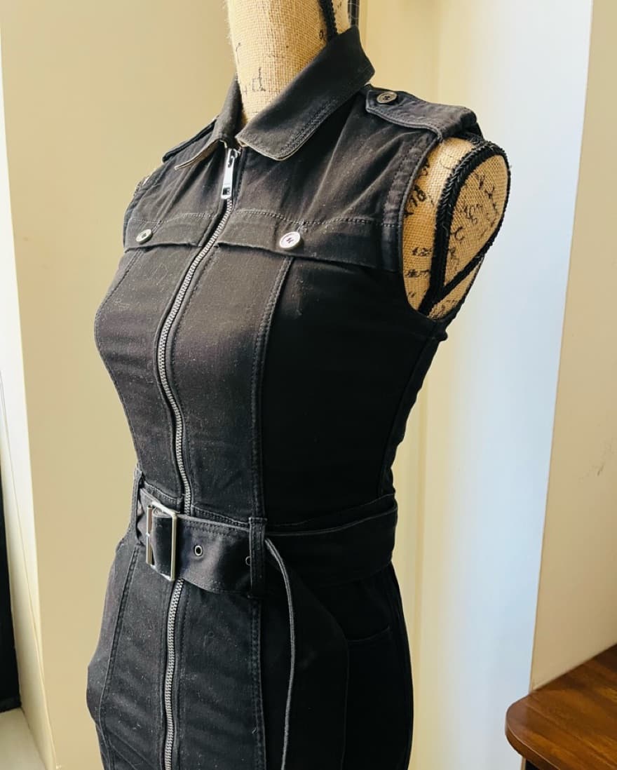 Vintage Burberry Denim Sleeveles Dress - Image 2