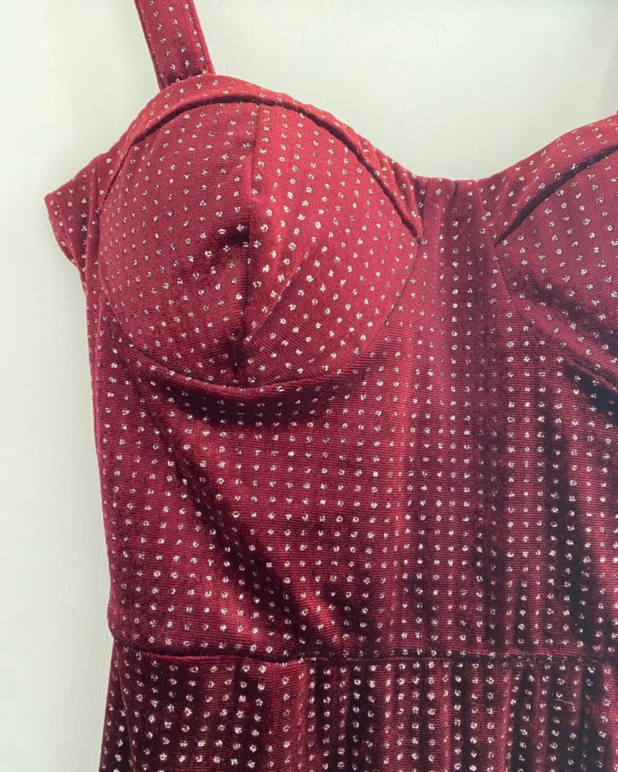 Red velvet sparkly holiday midi dress - Image 1