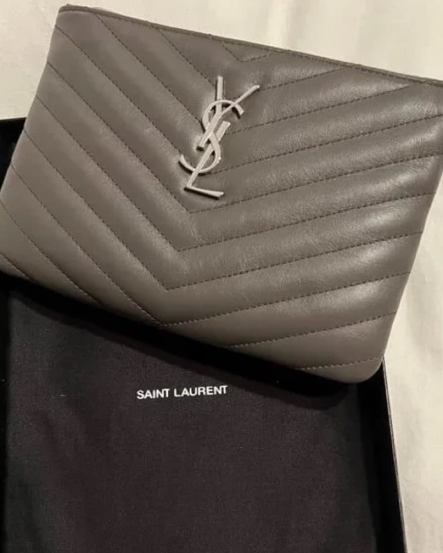 YSL Quilted Leather Zip Pouch Clutch - Image 1