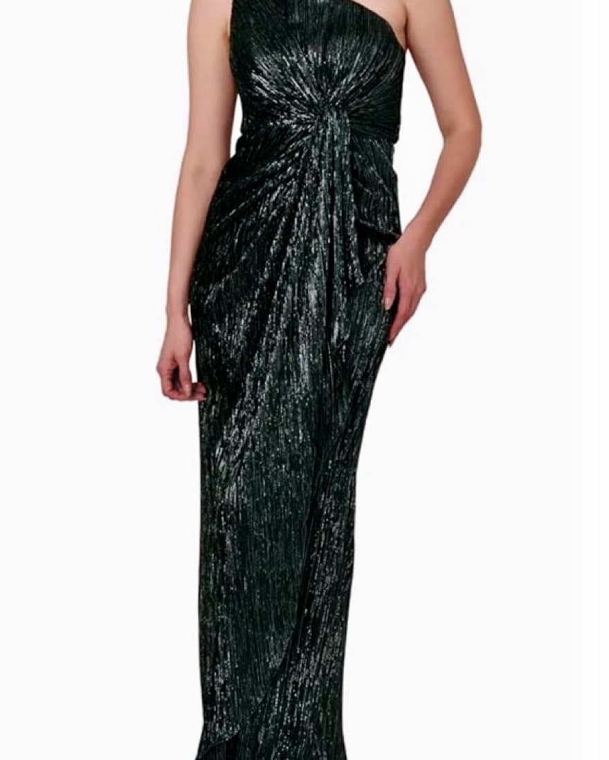 Adrianna Papell Navy Draped Gown - Image 1