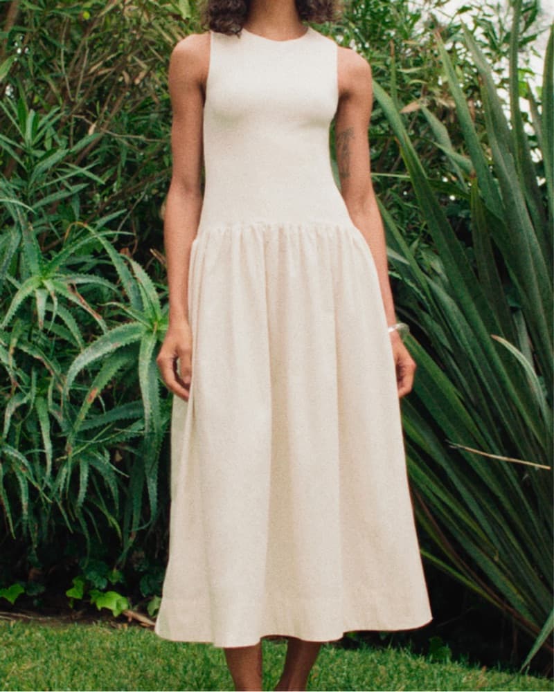 Cream Drop Waist Midi Dress - Image 1