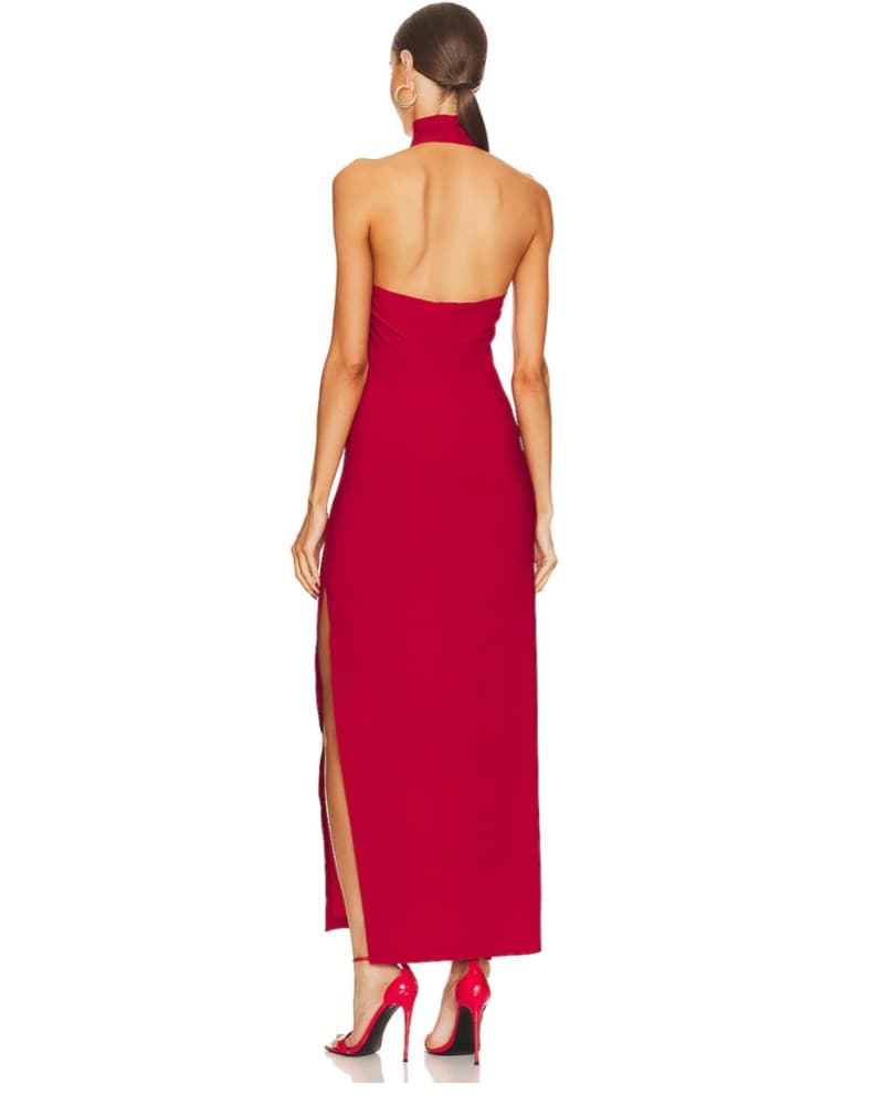 Halter Turtleneck Side Slit Gown In Red  - Image 4