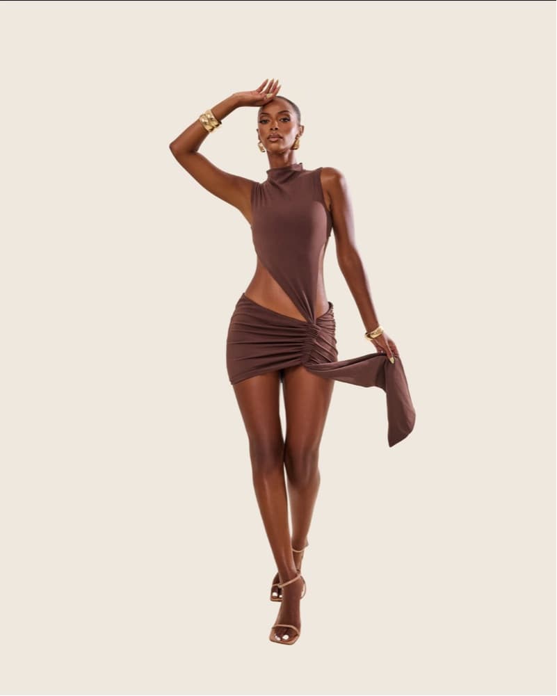 Sultry Ruched Dress in Rich Chocolate - Image 4