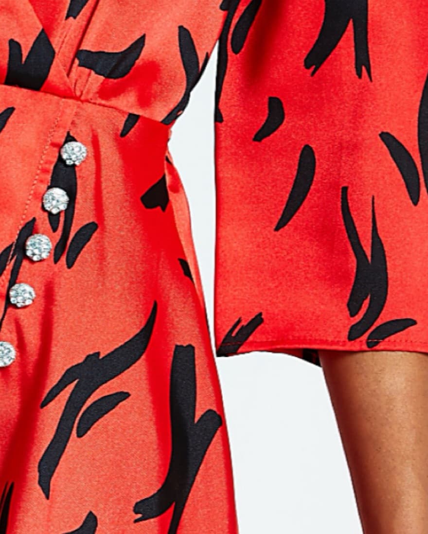 Petite Red Print Long Sleeve Wrap Mini   - Image 4