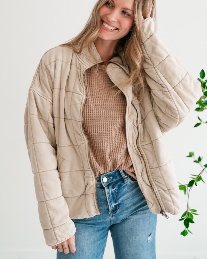 Listicle Beige Quilted Puffer Jacket - Image 2