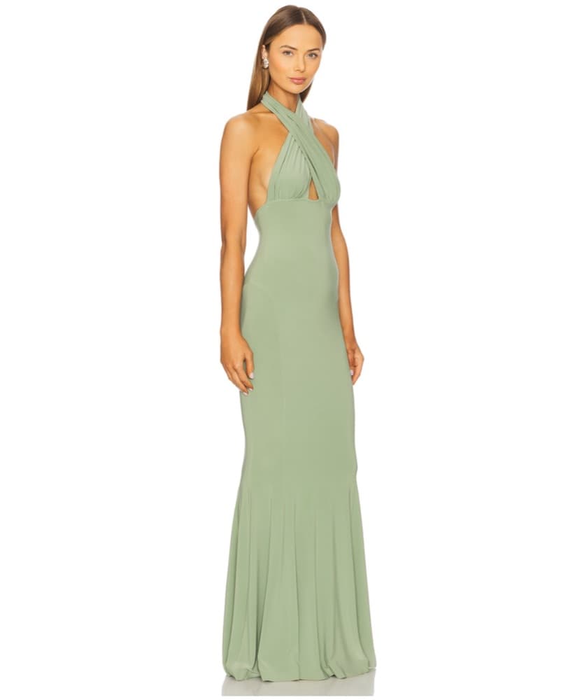 Elegant Sage Green Halter Dress - Image 2