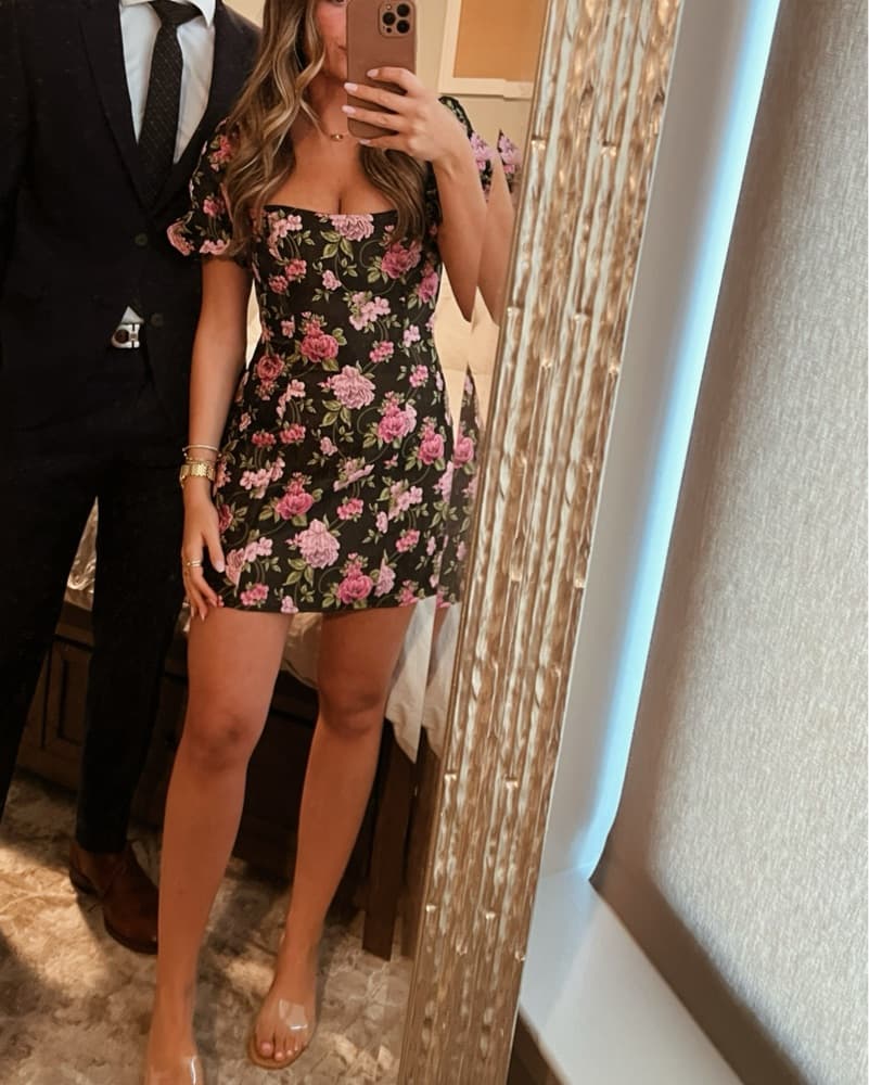 Lulus Black/Pink Floral Mini Dress  - Image 3