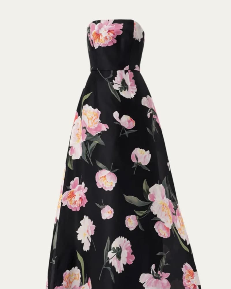 Carolina Hererra Strapless Floral Dress - Image 2