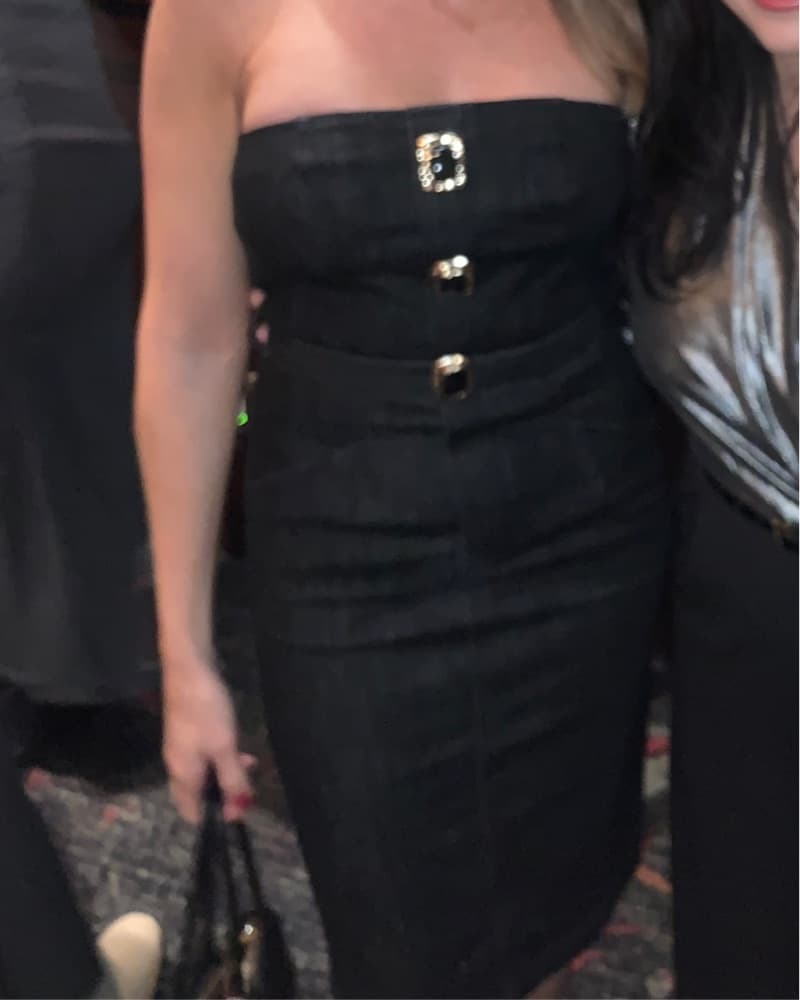  Black Denim Bandeau Midi Dress - Image 1