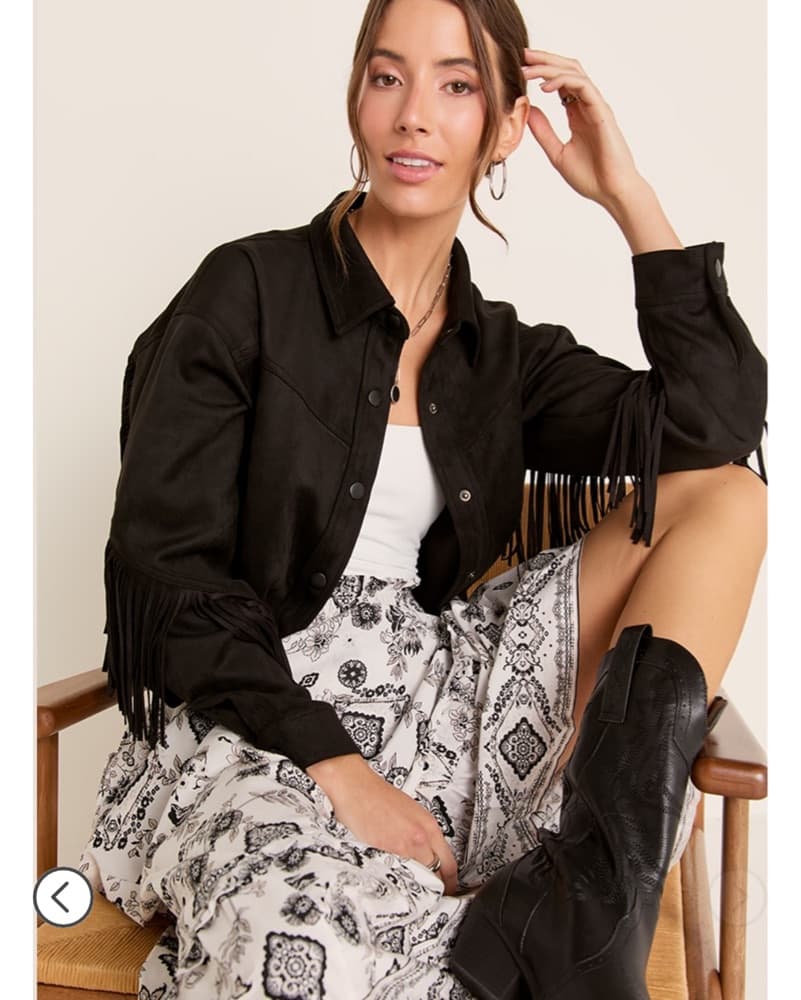 Black Faux Suede Fringe Jacket - Image 3