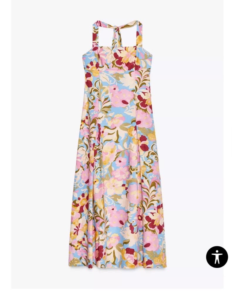 Zara Printed Linen Midi Dress  - Image 3