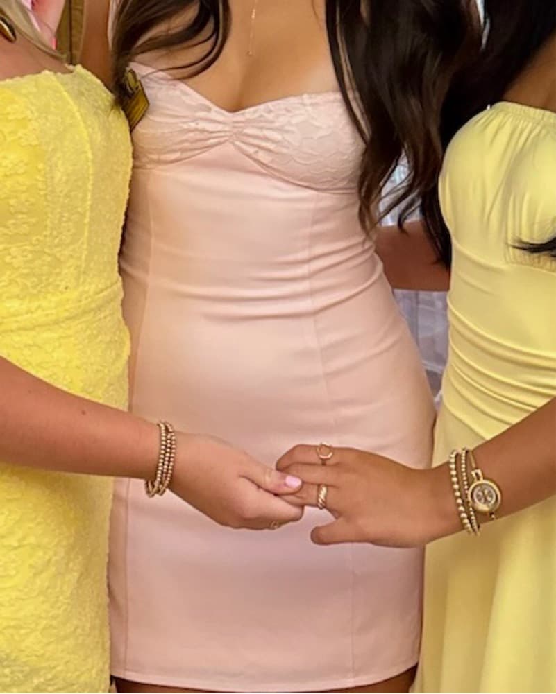 Light Pink Mini Lace Dress w/ Bow  - Image 1