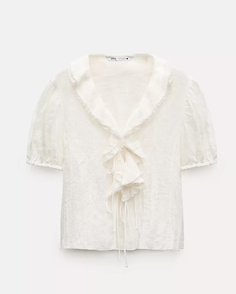 Dreamy Linen Ruffle Blouse - Image 2