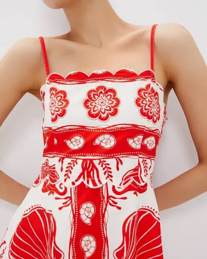 Moon River Red White Scallop Midi Dress - Image 2