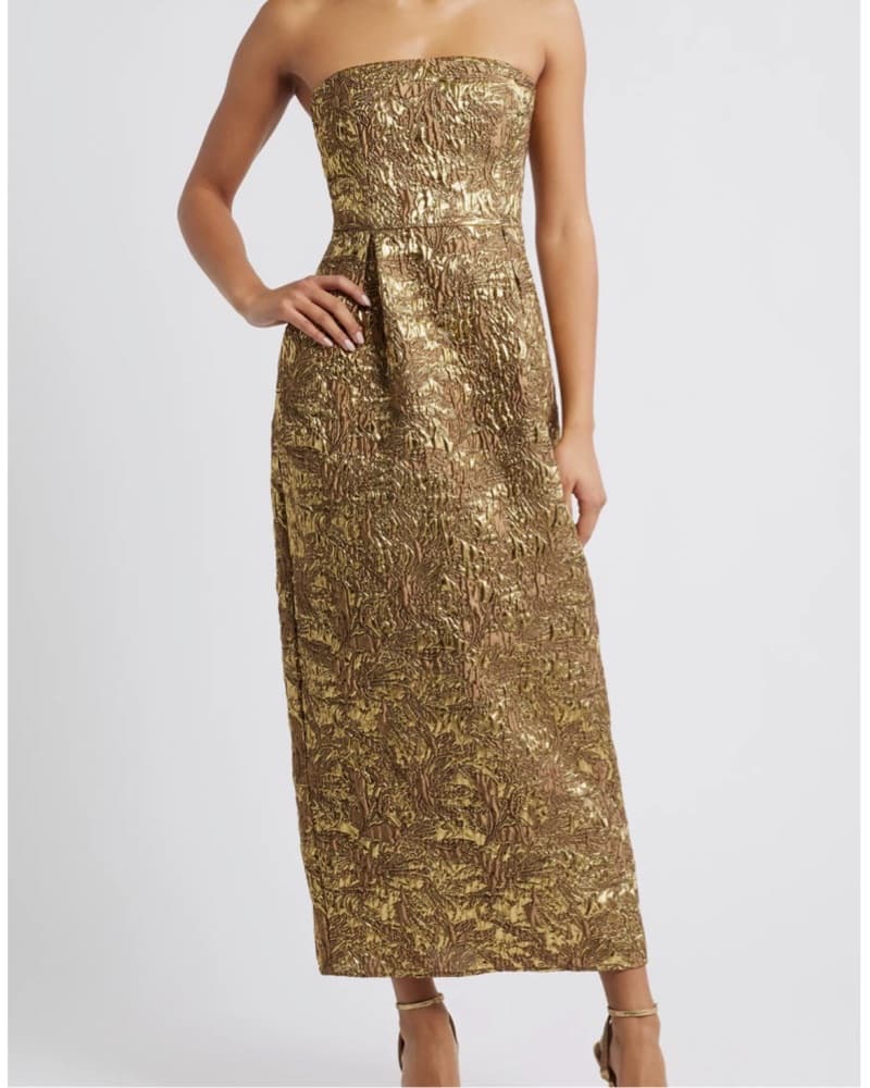 Kya Metallic Brocade Strapless dress - Image 4