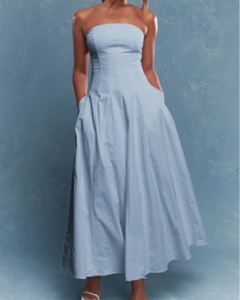 Strapless Blue Maxi Dress - Image 1