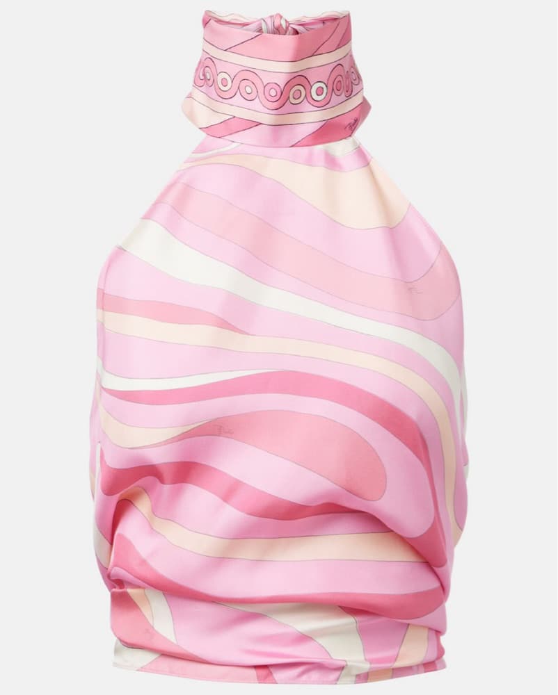 Pucci Open Back Silk Halter Top - Pink - Image 5