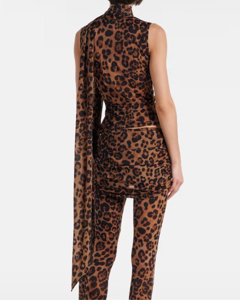 Blumarine Leopard Scarf Tie Neck Top - Image 3