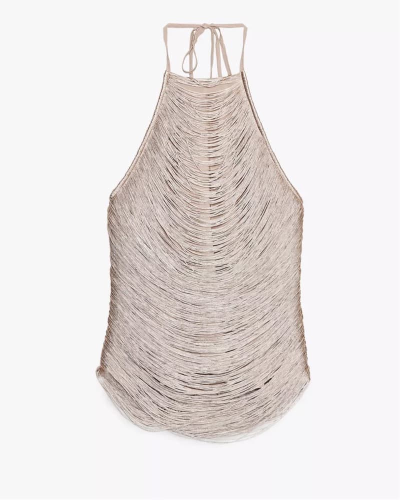 Champagne Zara Fringe Halter Top - Image 1