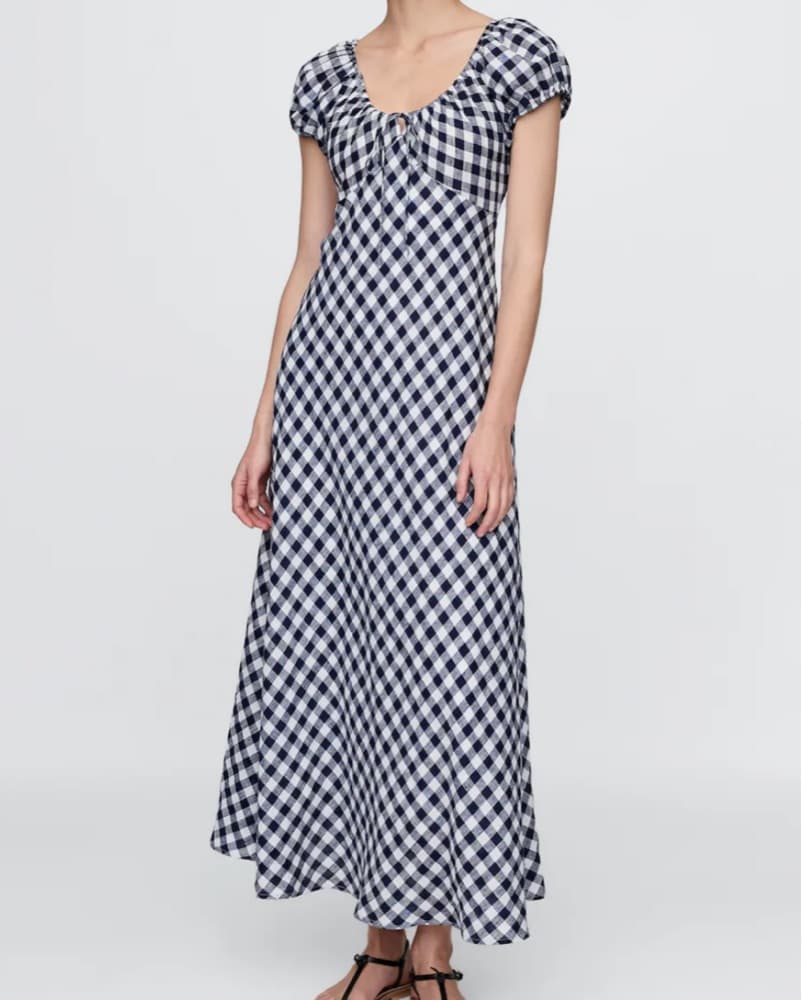 Gap X Doen 100% Linen Gingham Midi Dress - Image 1