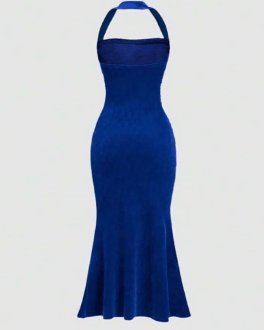  Royal Blue Velvet Mermaid Gown  - Image 2
