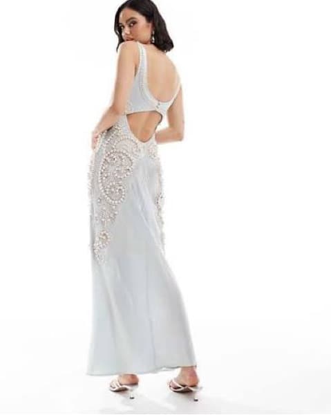 ASOS DESIGN pearl embellished satin maxi - Image 1