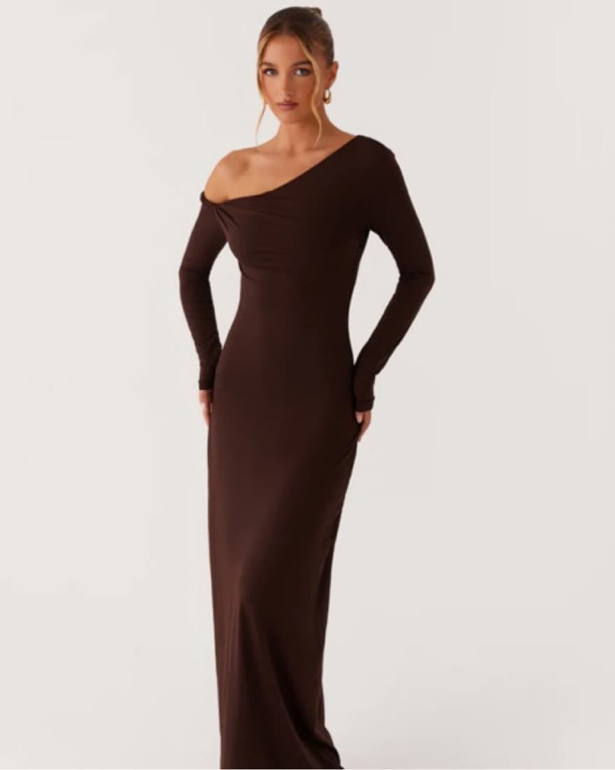 Long Sleeve Brown Maxi Dress - Image 1