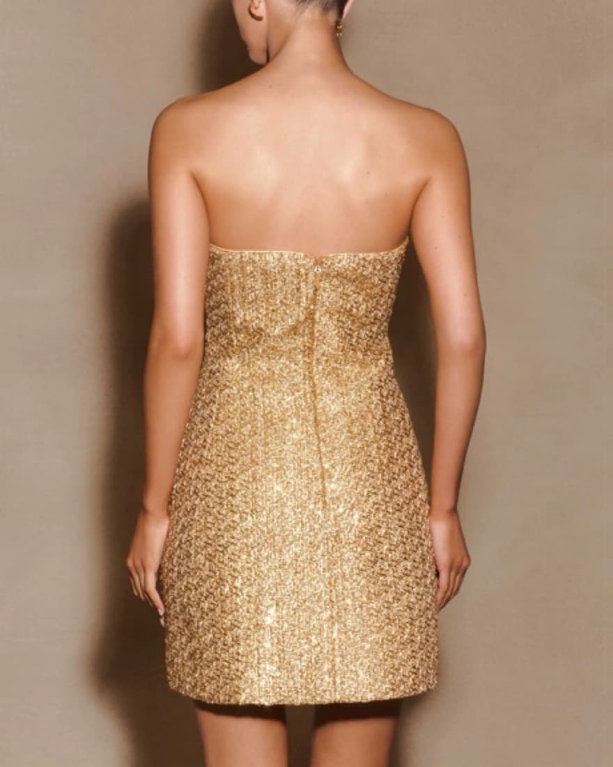 Gala Strapless Tweed Mini Dress - Gold - Image 4