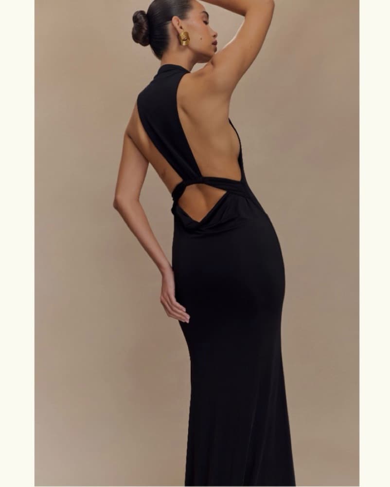 Black Tie V Neck Maxi Dress - Image 1