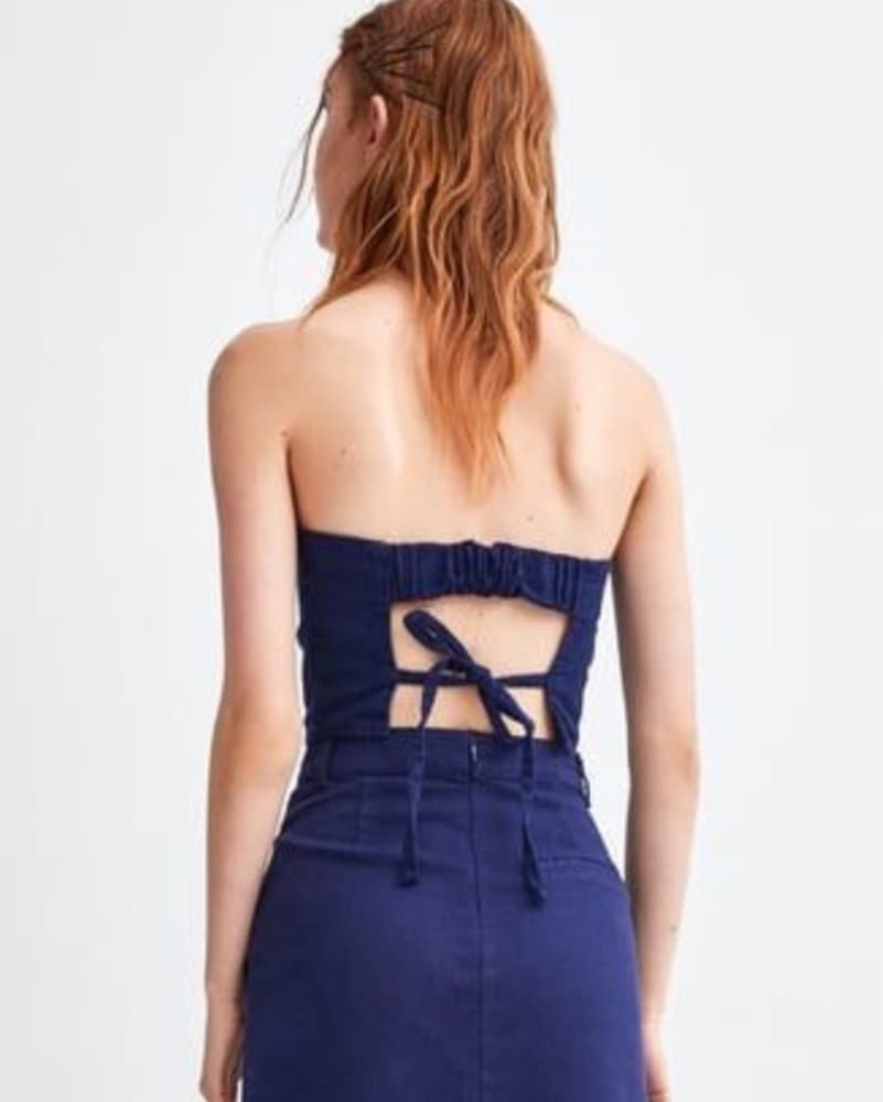 Zara Denim Strapless Crop Top - Image 2