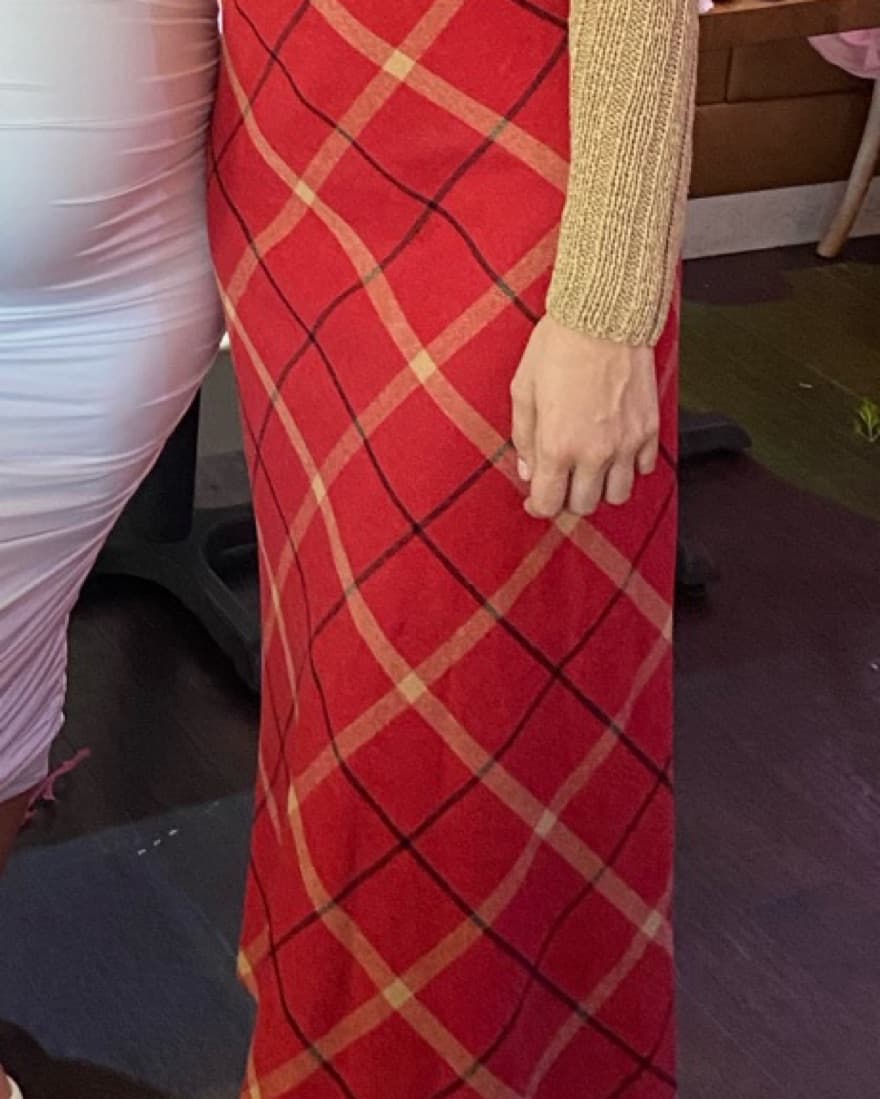 Red Plaid Full Length Skirt - Image 2
