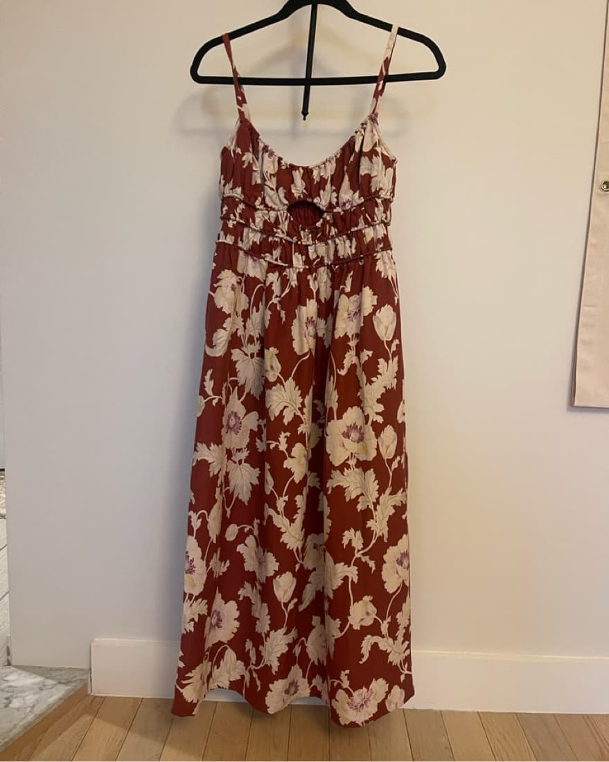 Posse Hayley Red Linen Floral Midi Dress - Image 5