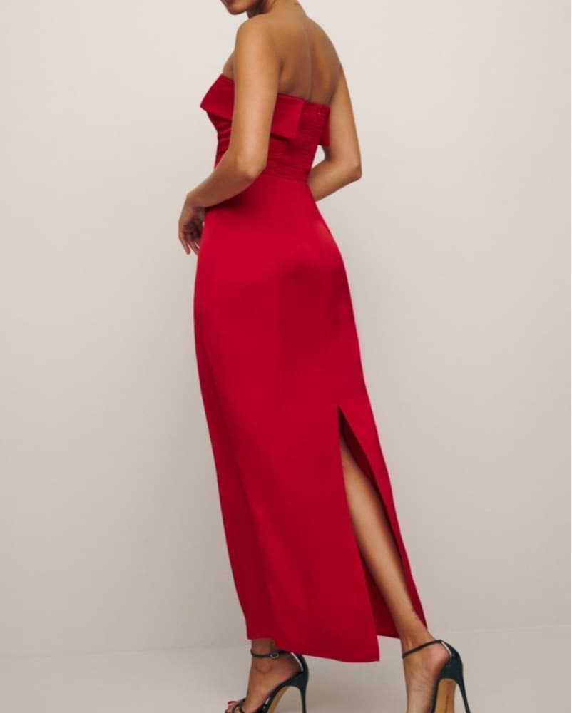 Red Strapless Reformation Dress - Image 2