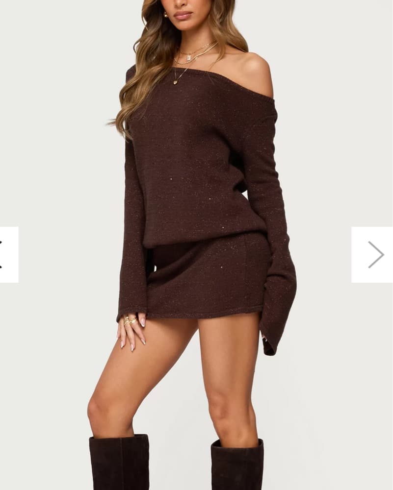 Edikted Off Shoulder Sequin Knit Dress - Image 1
