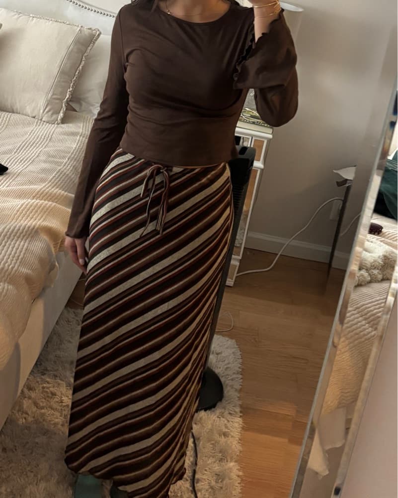 Boat Neck Top & Mid Rise Striped Skirt - Image 2