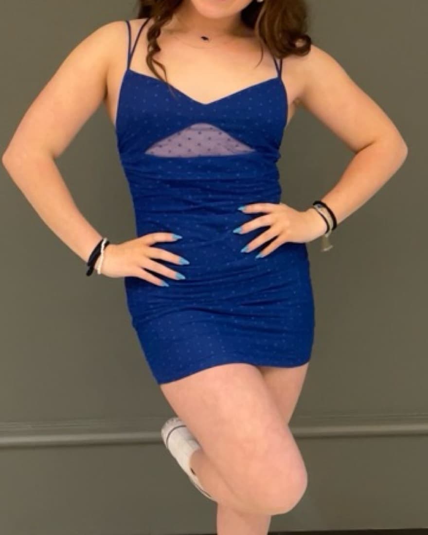  Blue Polka Dot Bodycon Dress - Image 3