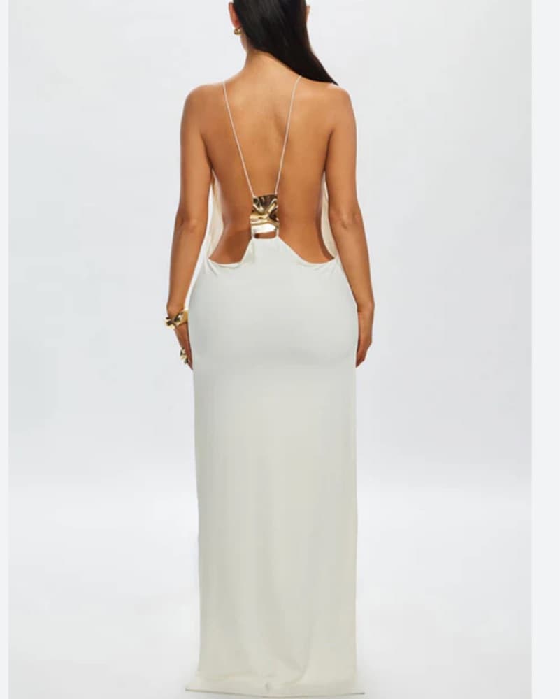 Backless White Maxi Dress - Image 1