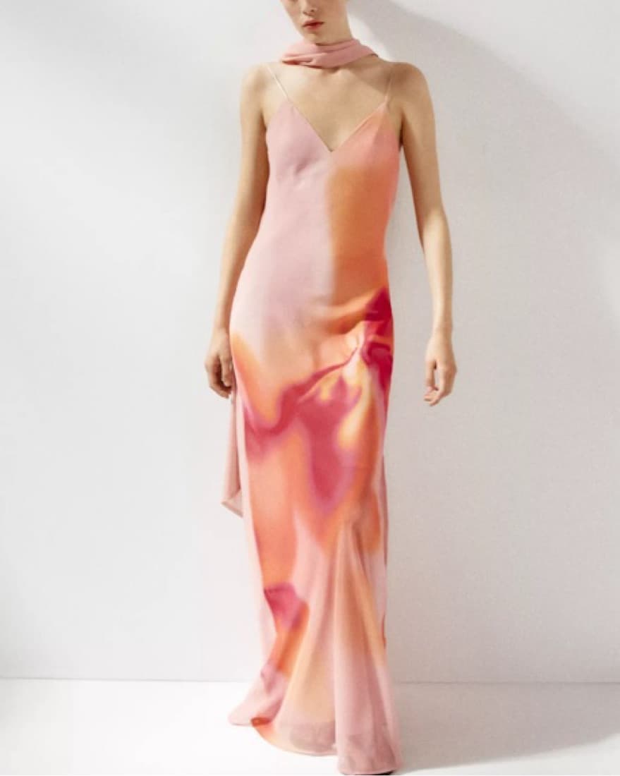 Zara Ombre Dress with Neck Scarf - Image 1