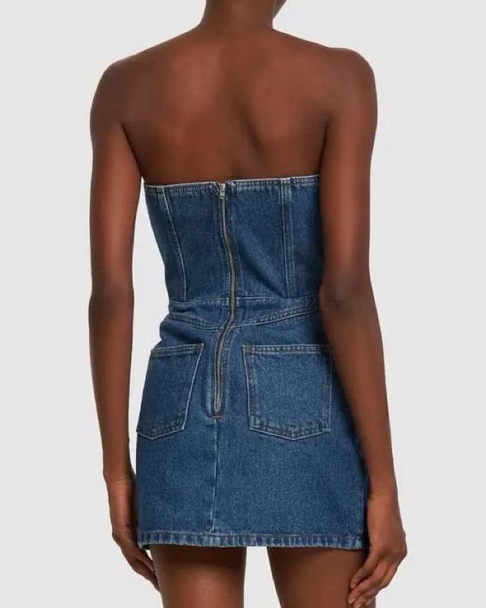 Denim Bustier Dress with Zipper Detail - Image 4