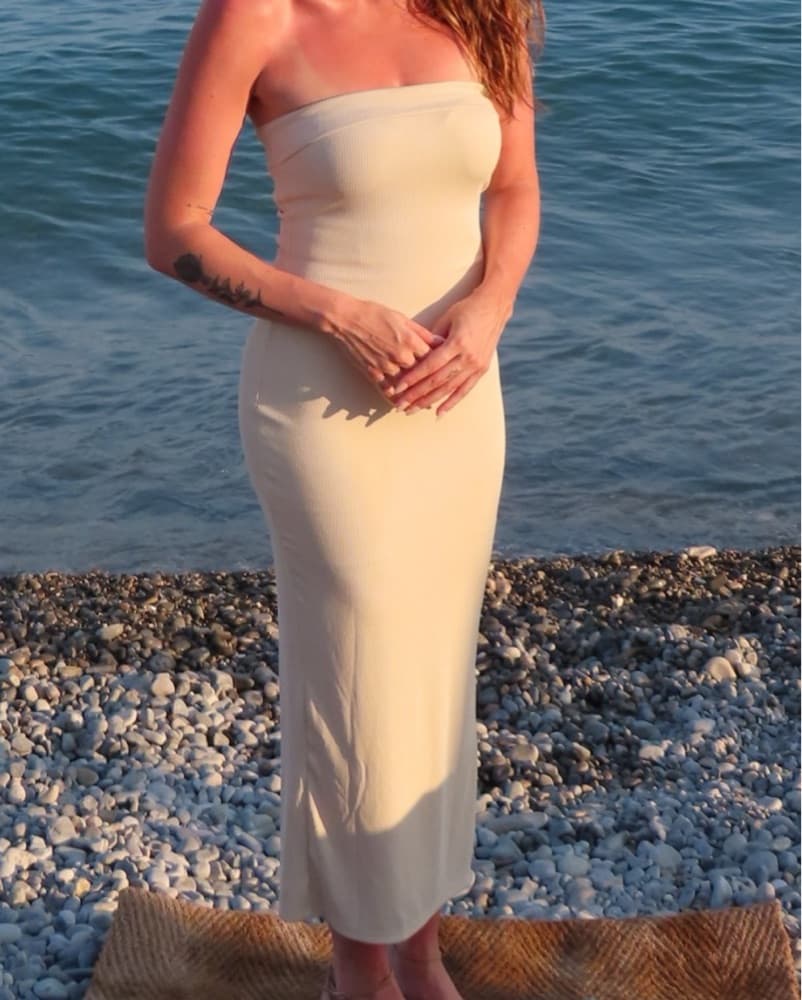 Cream White Strapless Dress  - Image 1