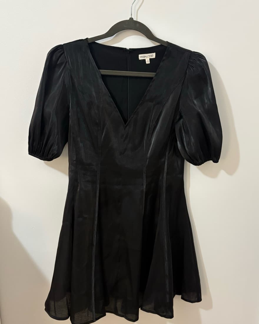 Black Puff Sleeve Mini Dress - Image 1