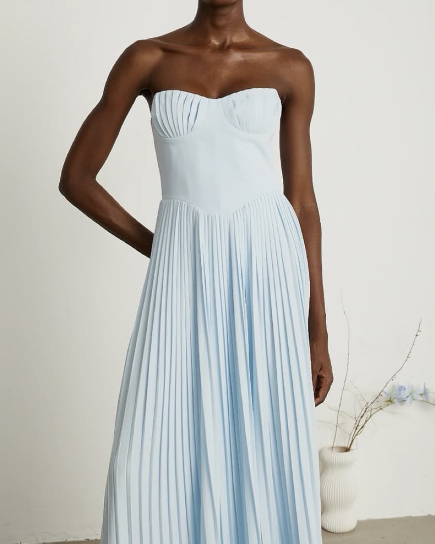 Carlotta blue pleated corset maxi dress - Image 2